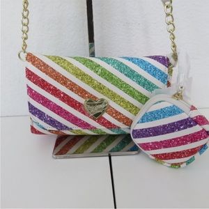 Betsey Johnson Faux Glitter Stripe Crossbody Bag